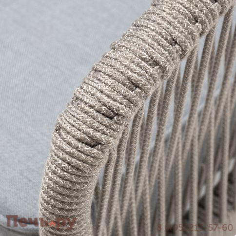 "Канны" кресло плетеное из роупа, каркас алюминий светло-серый (RAL7035) муар, роуп серый меланж круглый, ткань светло-серая фото 6