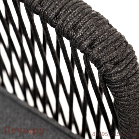 "Канны" кресло плетеное из роупа, основание дуб, роуп темно-серый круглый, ткань темно-серая 027 фото 6