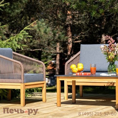 Лаунж-зона 4SiS Канны 4-местная из роупа со столиком Канны (серый гранит), основание дуб, роуп коричневый фото 5