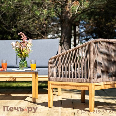 Лаунж-зона 4SiS Канны 4-местная из роупа со столиком Канны (серый гранит), основание дуб, роуп коричневый фото 6