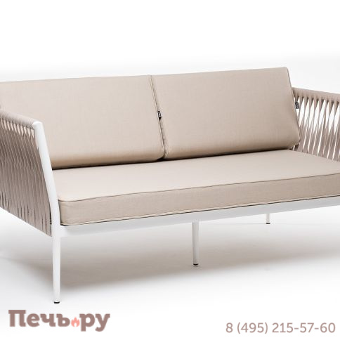 "Касабланка" диван 2-местный плетеный из роупа, каркас алюминий белый муар, роуп бежевый 20мм, ткань бежевая 15052 фото 3