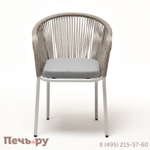 "Лион" стул плетеный из роупа, каркас из стали светло-серый (RAL7035) муар, роуп серый меланж круглый, ткань светло-серая фото 2