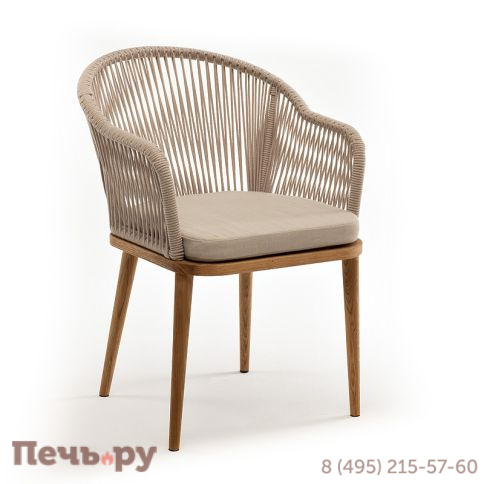 "Лион" стул плетеный из роупа, основание дуб, роуп бежевый круглый, ткань бежевая фото 3