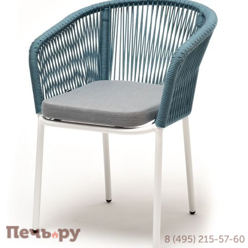 "Марсель" стул плетеный из роупа, каркас алюминий светло-серый (RAL7035) муар, роуп бирюзовый круглый, ткань светло-серая фото