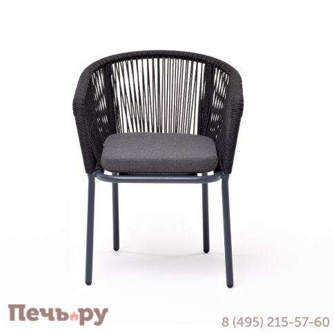 "Марсель" стул плетеный из роупа, каркас алюминий темно-серый (RAL7024) муар, роуп темно-серый круглый, ткань темно-серая 027 фото 2