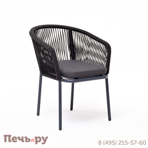 "Марсель" стул плетеный из роупа, каркас алюминий темно-серый (RAL7024) муар, роуп темно-серый круглый, ткань темно-серая 027 фото 3