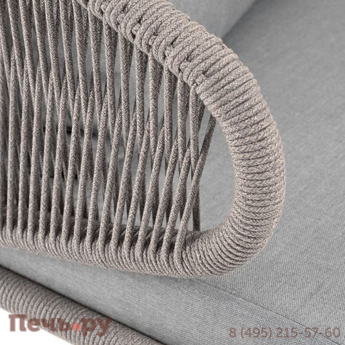 "Милан" диван 2-местный плетеный из роупа, каркас алюминий светло-серый (RAL7035) муар, роуп серый меланж круглый, ткань светло-серая фото 4