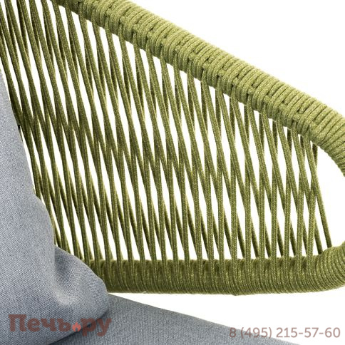 "Милан" диван 2-местный плетеный из роупа, каркас алюминий светло-серый (RAL7035) шагрень, роуп салатовый меланж круглый, ткань светло-серая фото 5