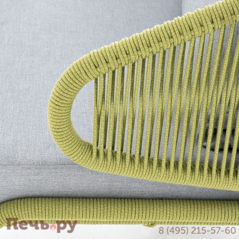 "Милан" диван 2-местный плетеный из роупа, каркас алюминий светло-серый (RAL7035) шагрень, роуп салатовый меланж круглый, ткань светло-серая фото 8