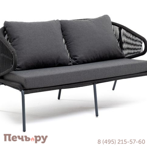 "Милан" диван 2-местный плетеный из роупа, каркас алюминий темно-серый (RAL7024) муар, роуп темно-серый круглый, ткань темно-серая 027 фото 2