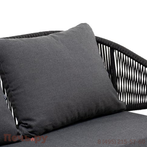 "Милан" диван 2-местный плетеный из роупа, каркас алюминий темно-серый (RAL7024) муар, роуп темно-серый круглый, ткань темно-серая 027 фото 4