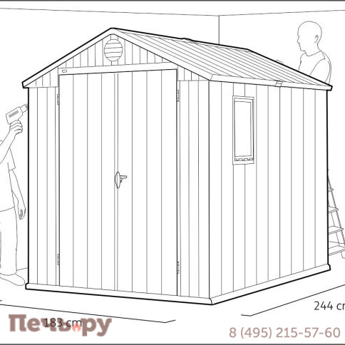 Сарай Gardeck Keter "Дарвин 6х8" (размеры 183 х 244 см), серый фото 9