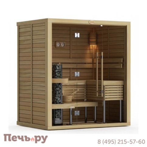 Сауна в сборе Sawo 1420ML-WD-G (1,4м х 2,0м, ель, полностью стеклянная стена, дизайн Wave) фото