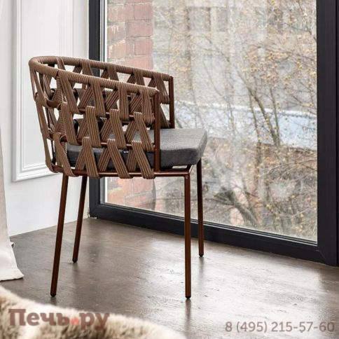 Стул плетеный из 4SiS Диего, каркас из стали коричневый (RAL8016) муар, роуп коричневый круглый, ткань темно-серая 027 фото 3