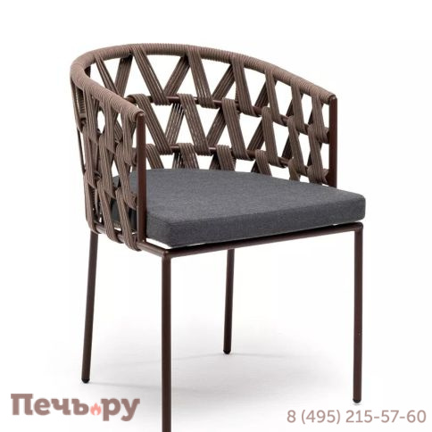 Стул плетеный из 4SiS Диего, каркас из стали коричневый (RAL8016) муар, роуп коричневый круглый, ткань темно-серая 027 фото 9