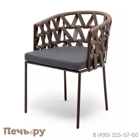 Стул плетеный из 4SiS Диего, каркас из стали коричневый (RAL8016) муар, роуп коричневый круглый, ткань темно-серая 027 фото
