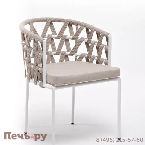 Стул плетеный из роупа 4SiS Диего, каркас из стали белый муар, роуп бежевый круглый, ткань бежевая 15052 фото 5