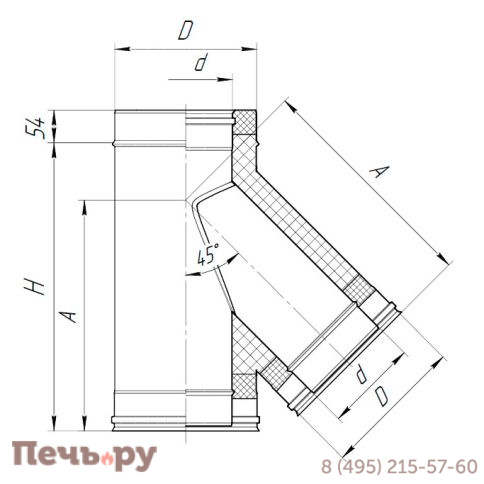 Тройник 45° VBR50 Вулкан (AISI 321 0.5мм + AISI 439 0.5мм) черный фото 4