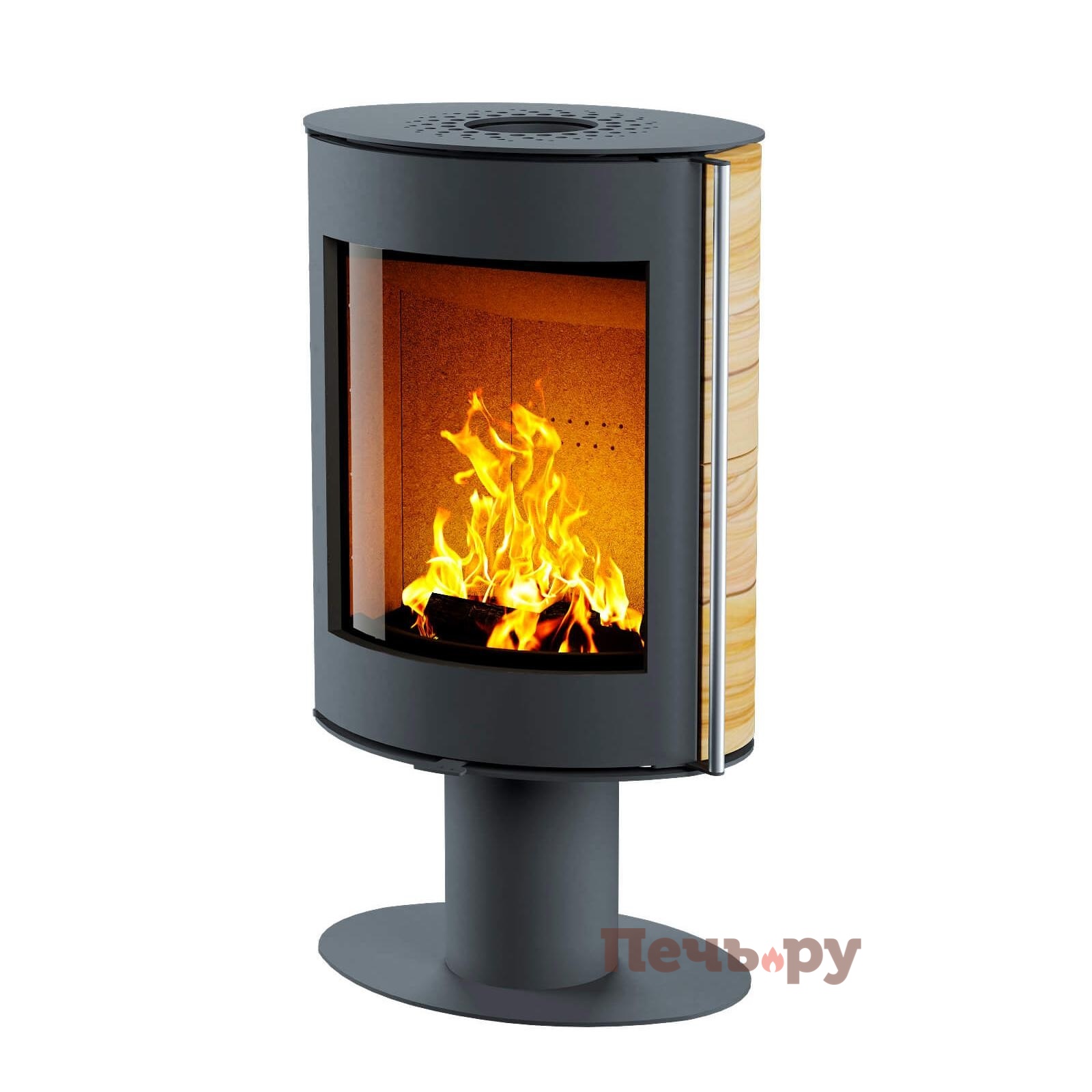 Печь камин Астов Oval (Овал), бока из камня видео